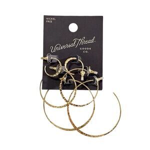 Universal Thread Goldtone Hoop Earrings Set of 3 – Nickel Free NWT